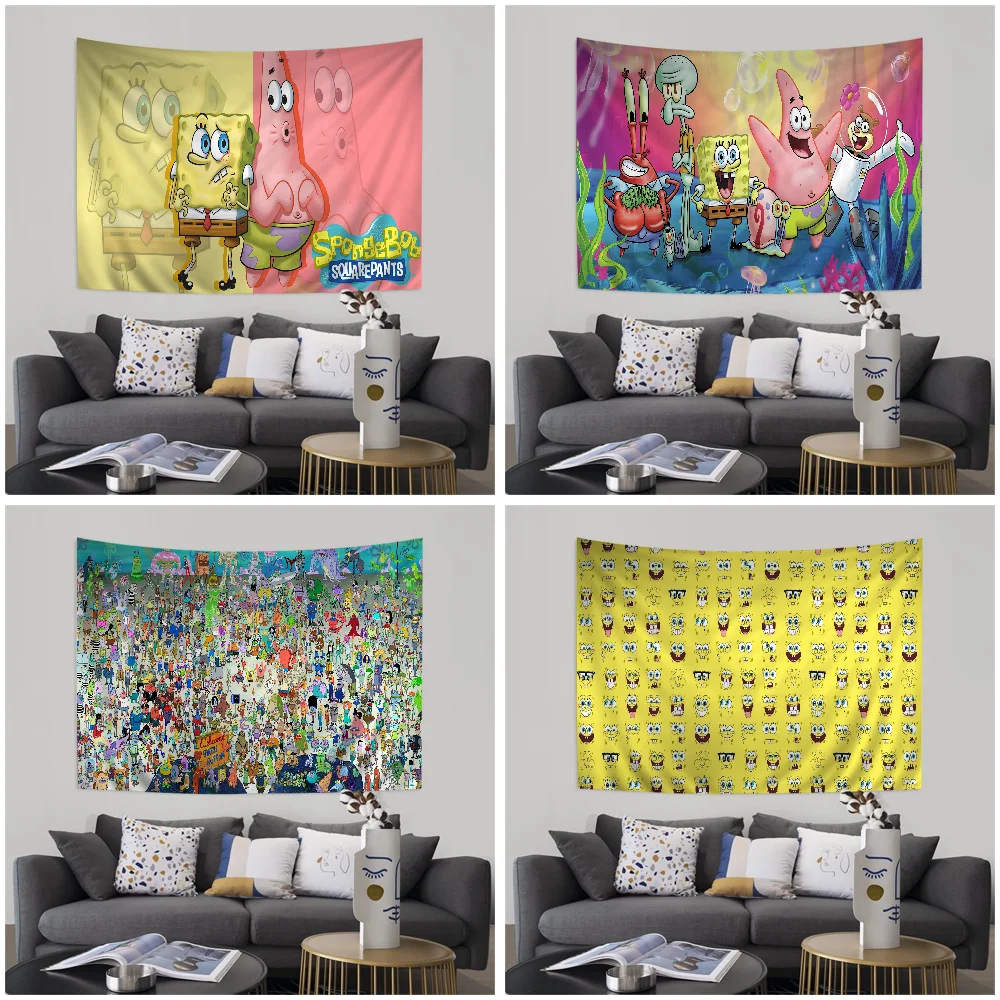 Cartoon S-Sponge-B-Bob Colorful Tapestry Wall Hanging Home Decoration Hippie Bohemian Decoration Divination Wall Art Decor