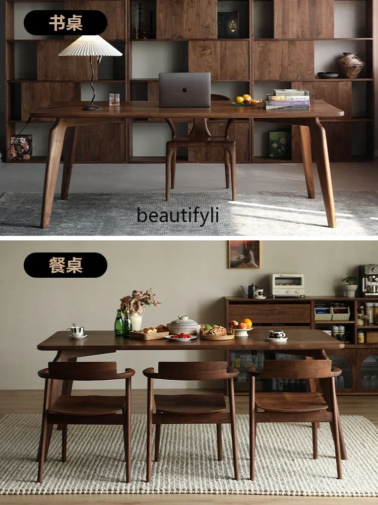 Black walnut dining table All solid wood apartment household dining  Log table Small rectangular dining table