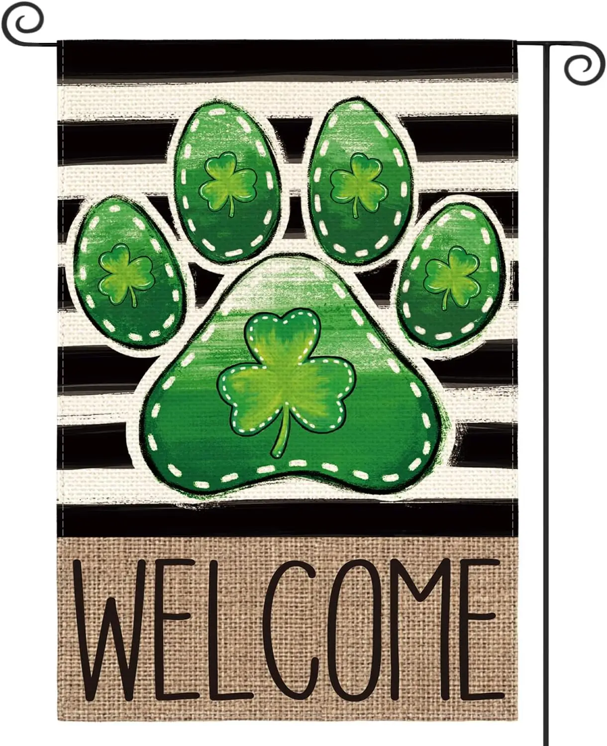 AVOIN colorlife Paw Print St Patricks Day Garden Flag 12x18 Inch Double Sided Outside, Shamrocks Clovers Welcome Stripes Yar EEZ