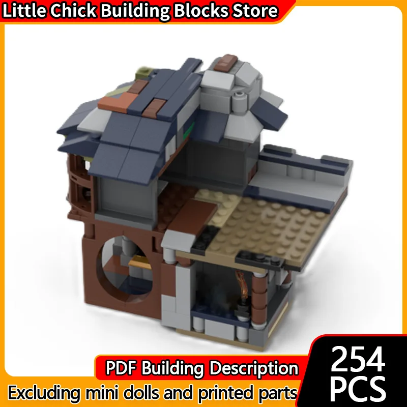 

Средневековый замок, модель MOC, строительные кирпичи, маленький средневековый ковальник, модульная технология, подарки, праздник, сборка, детские игрушки