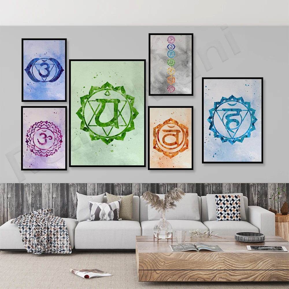 Seven Chakra Art Poster - Crown Solar Plexus Third Eye Chakra Spiritual Buddhism Watercolor Yoga Meditation Decor