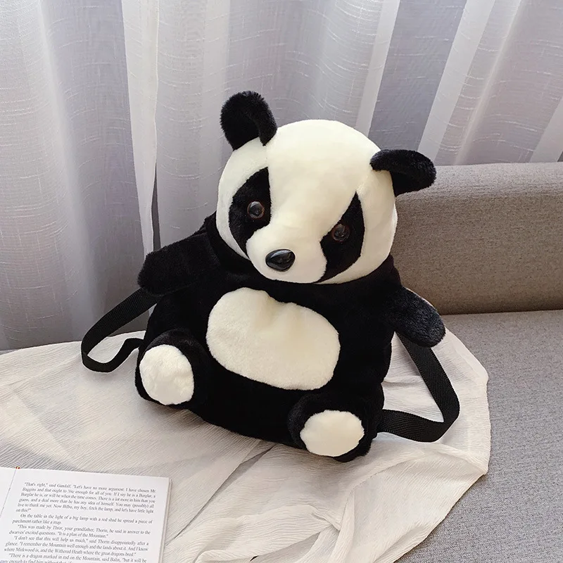 Fille dessin animé Panda Double épaule sac à dos enfants en peluche poupée sac d'école femmes sac maternelle sac d'école