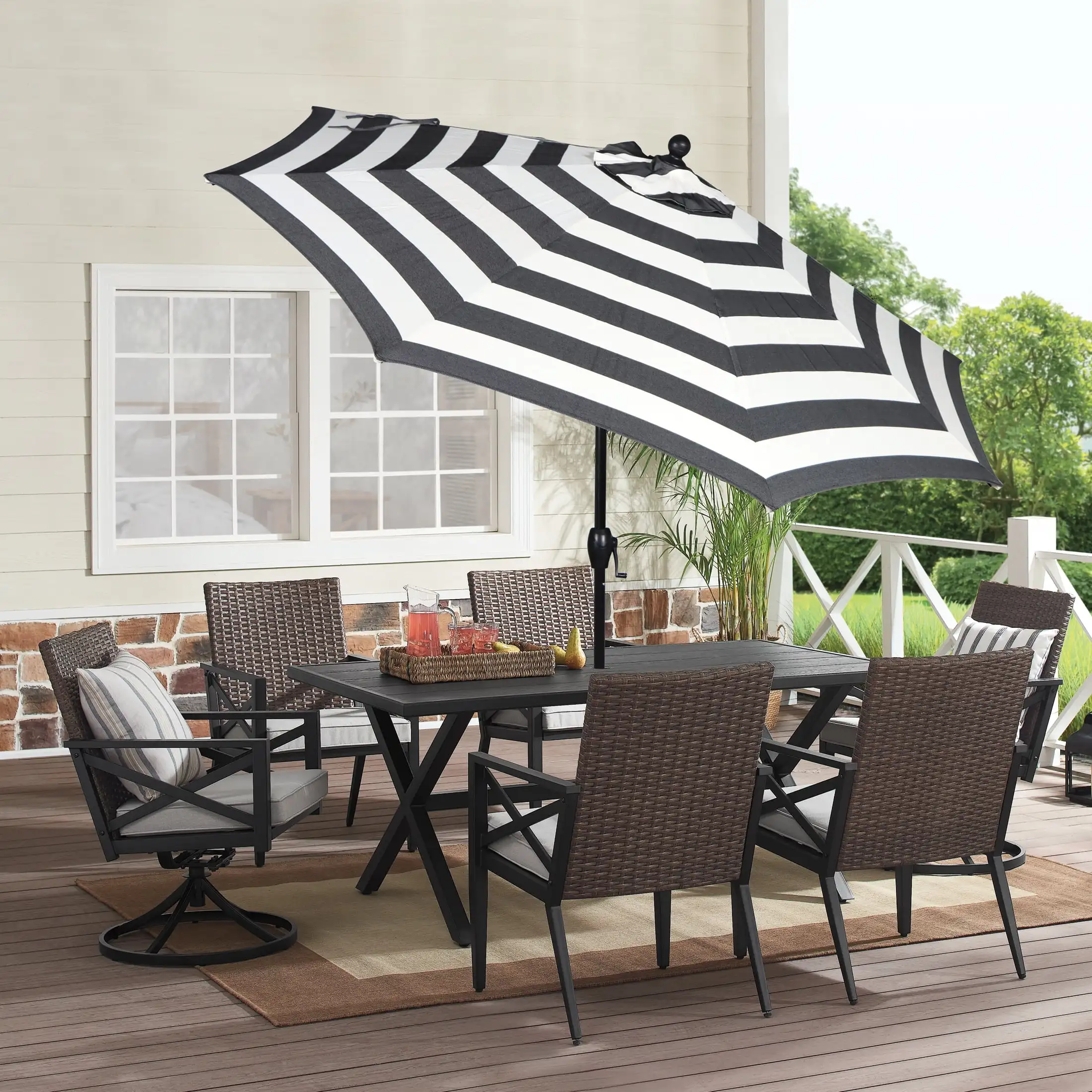 Outdoor 9 Foot Ibiza Stripe Premium Crank Lift and 3 Position Tilt Market Patio Umbrella