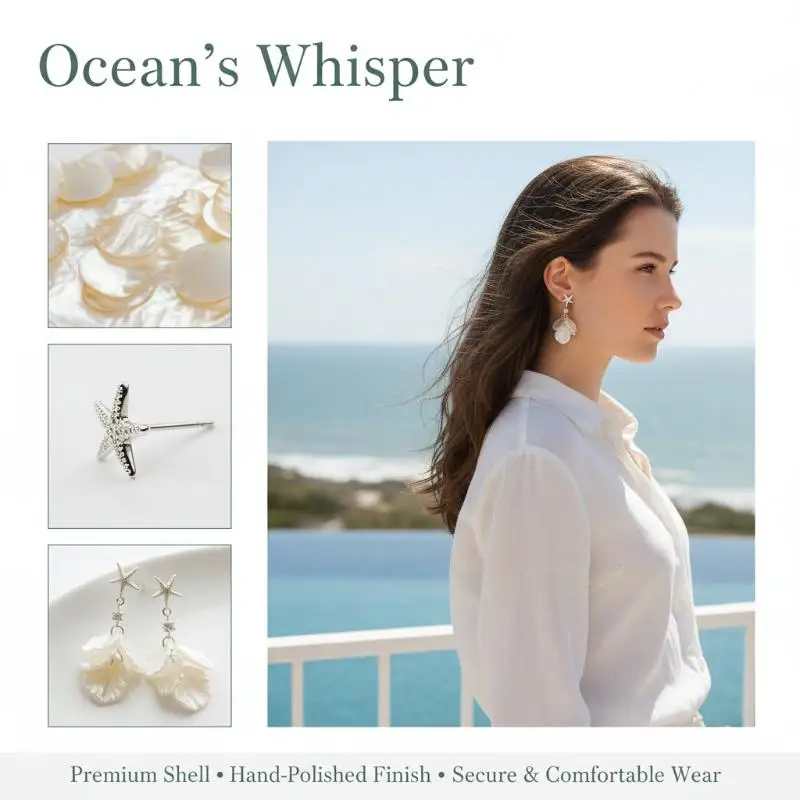 Starfish Shell Dangle Earrings Women Summer Beach Style Statement Petal Drop Jewelry Boho Ocean Inspired Gift