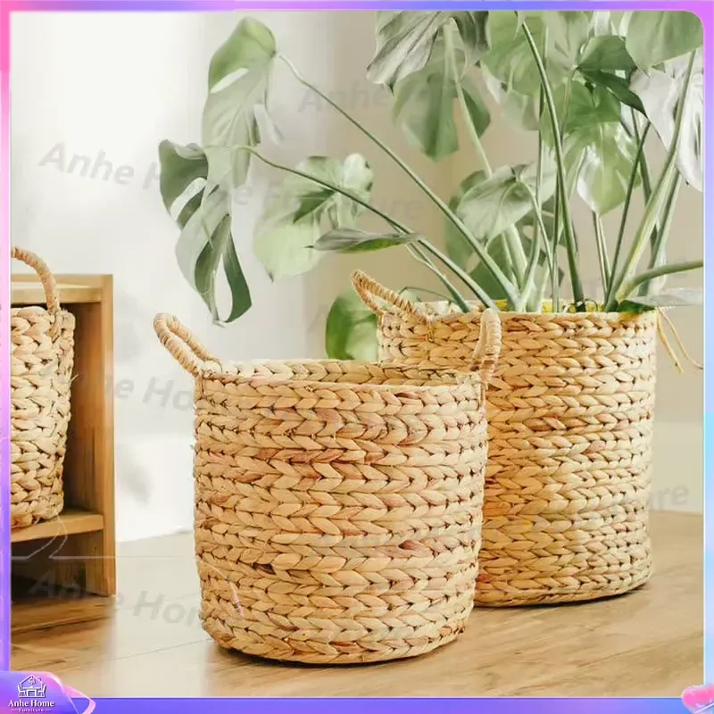 Handmade Water Hyacinth Pet Bed Natural Woven Cat Dog House Soft Warm Kennel Winter Sleeping Mat Plant Pot Cover Laundry