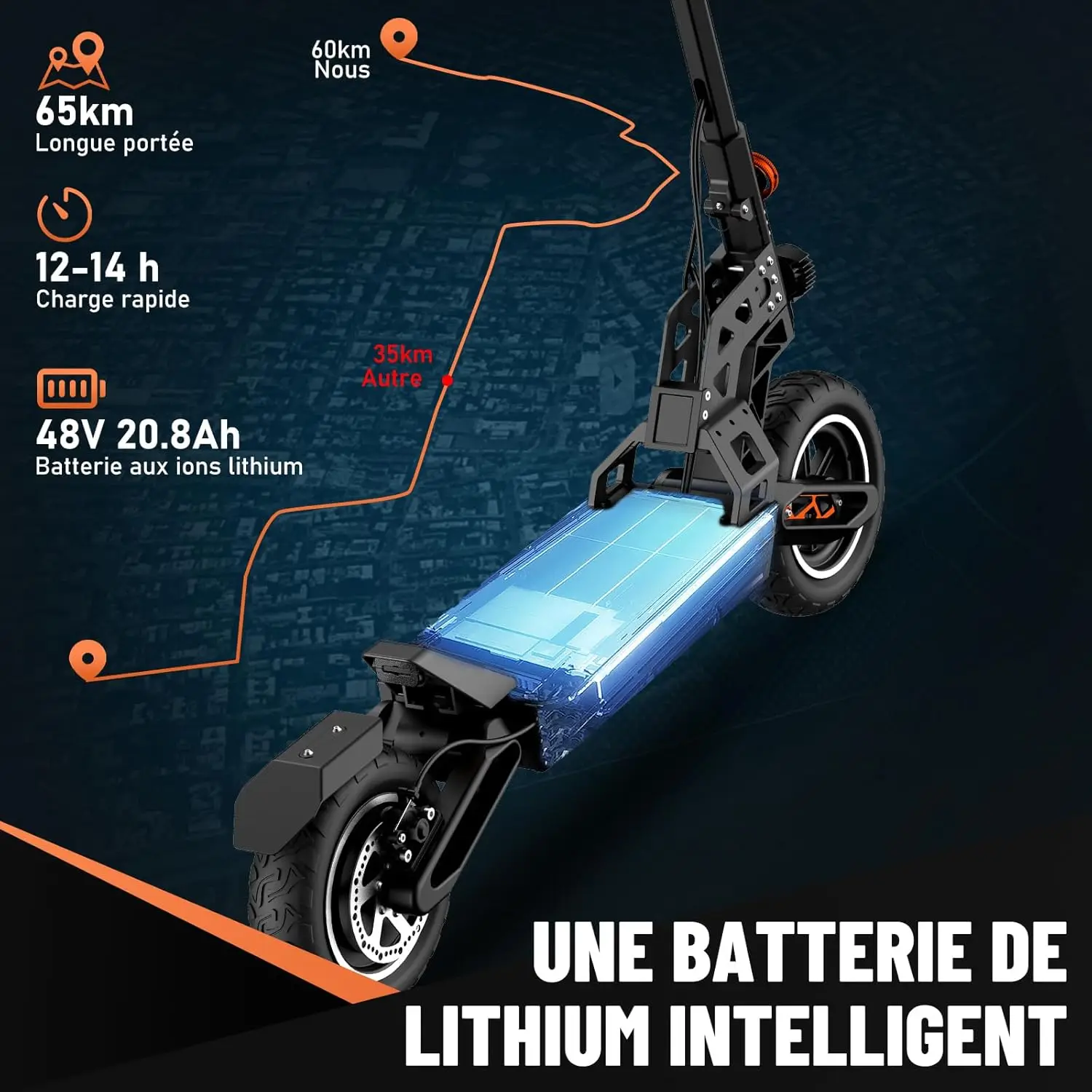 S9 adult electric scooter, range 70-90KM,Moteur1000W, 48V 20.8Ah, TODIMART