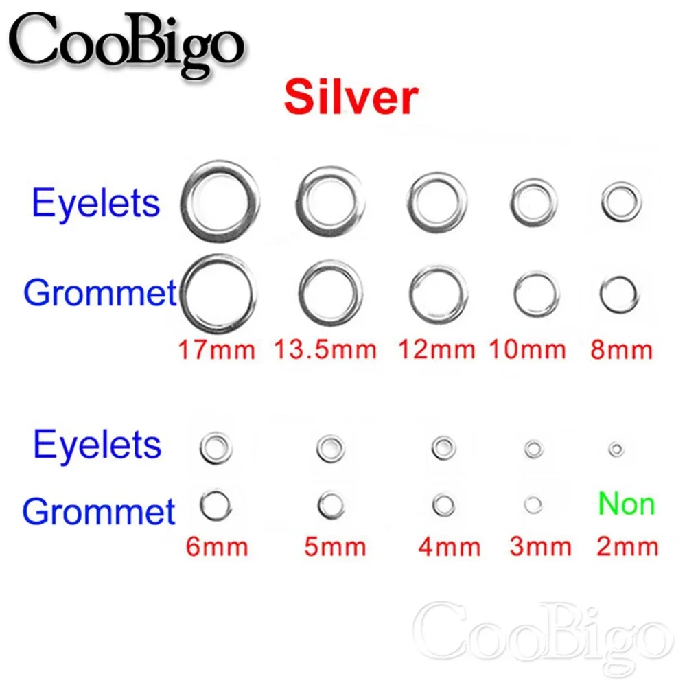 100sets Leather Grommet Round Eye Rings Metal Eyelet for Shoes Clothing Bag Belt DIY Leathercraft Accessories Silver Colored