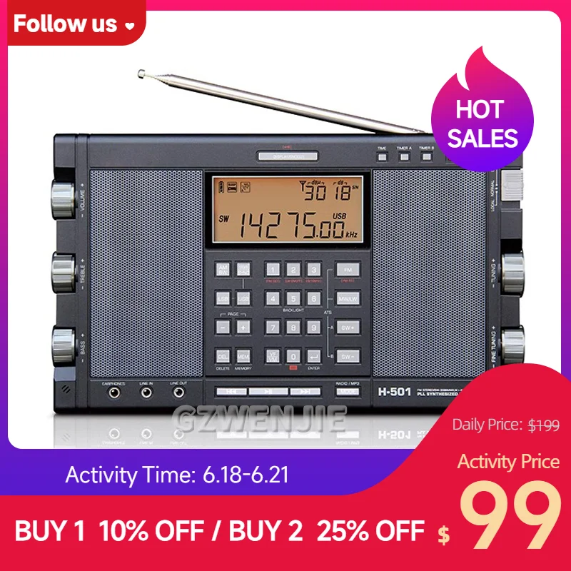 

H-501 Portable Stereo Radio Full Band FM SSB Radio Receiver Dual-Horn Speaker With Radio Music Player Tecsun H501