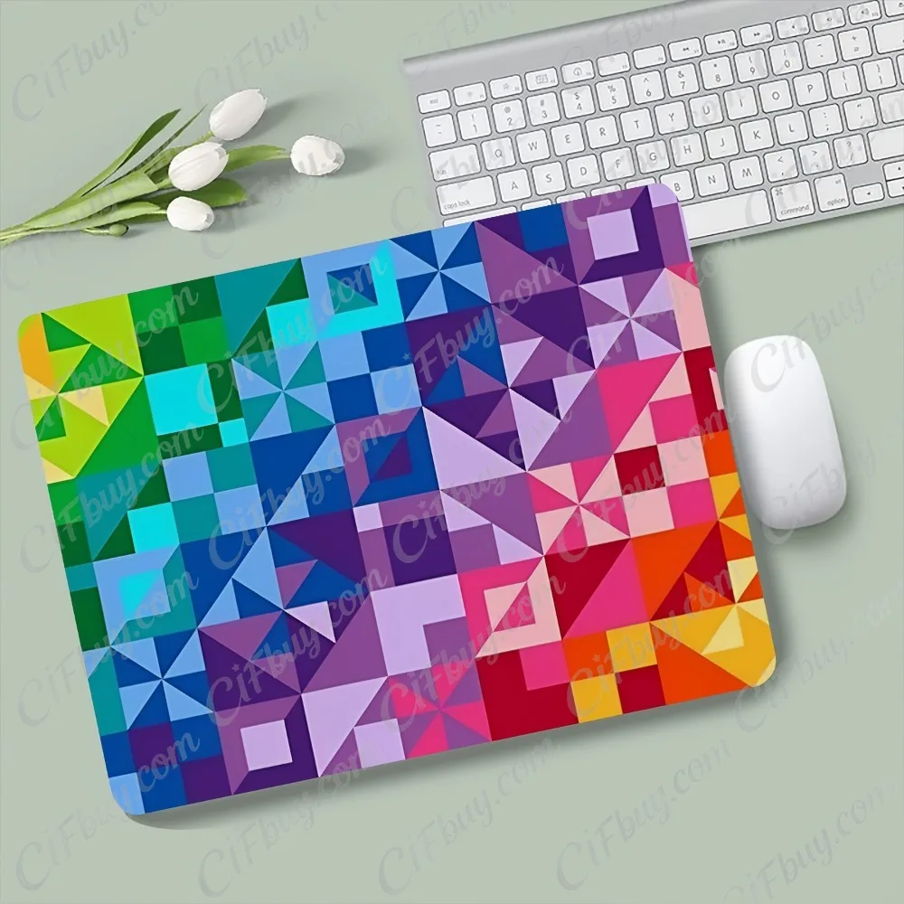 CIFbuy Mouse Pad Small Anime Rainbow Triangle Gradient Geometric Print Smooth Cursor Precise Tracking Non-Slip Retro Gaming Offi