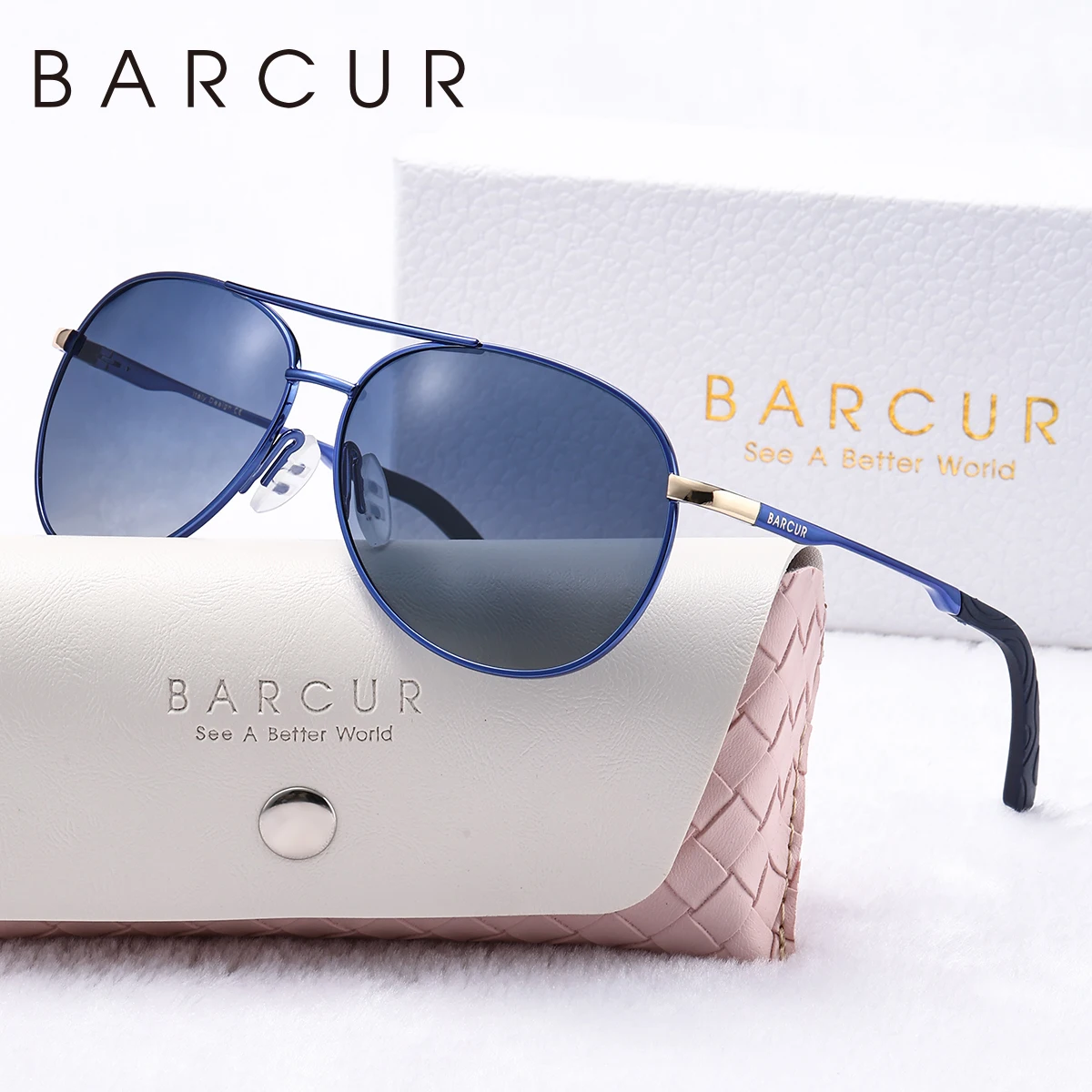 BARCUR Rosa polarisierte Sonnenbrille, leicht, Metall, ovaler Rahmen, blaue Farbverlaufslinse, Damen-Sonnenbrille, Bekleidungszubehör – Detail 7