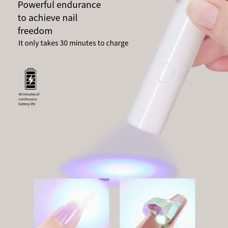 Draagbare Uv Led-Nagellamp Met 2 Timer Usb Oplaadbare Draagbare Lamp Voor Manicure Met 3 Kralen Voor Snelle Uitharding Thuis Salon