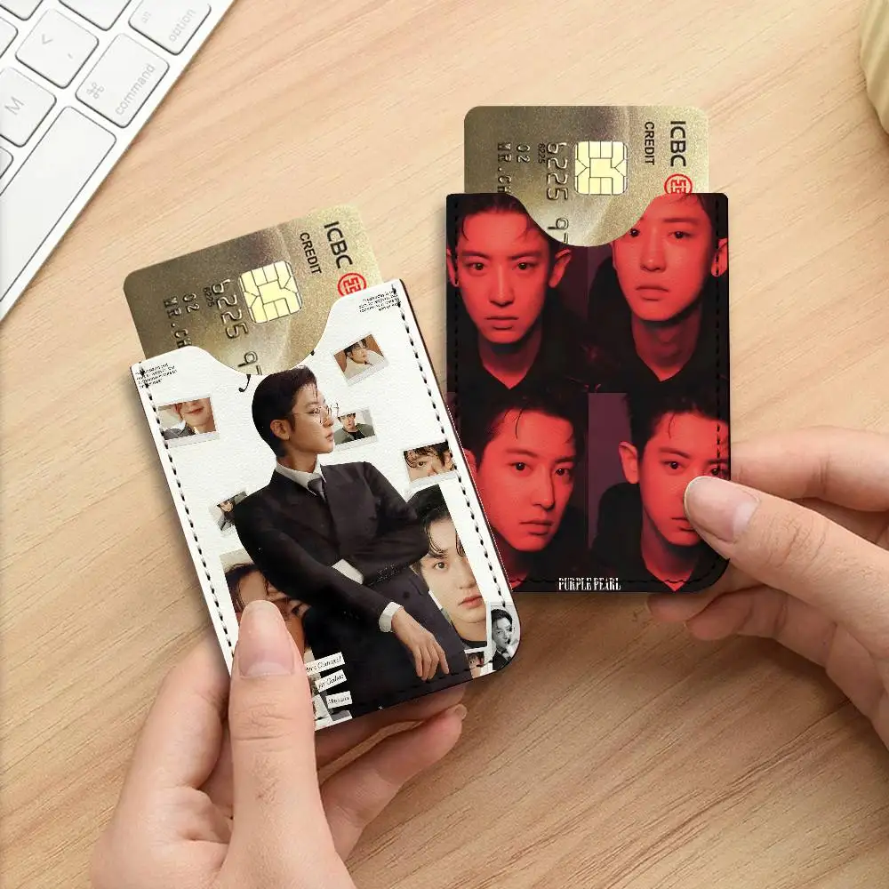 E-EXO P-Park C-Chanyeol Ultra-Thin Mini Leather Card Holder Wallets for Men Women Lightweight Soft Genuine Leather Credit Card