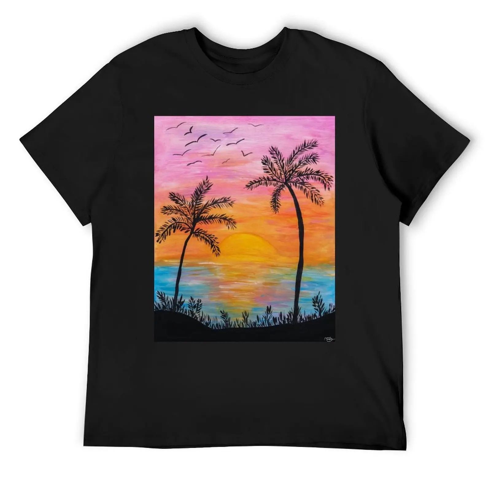 

Sunset on the beach T-Shirt designer shirts Funny t-shirts blue lock mens plain t shirts