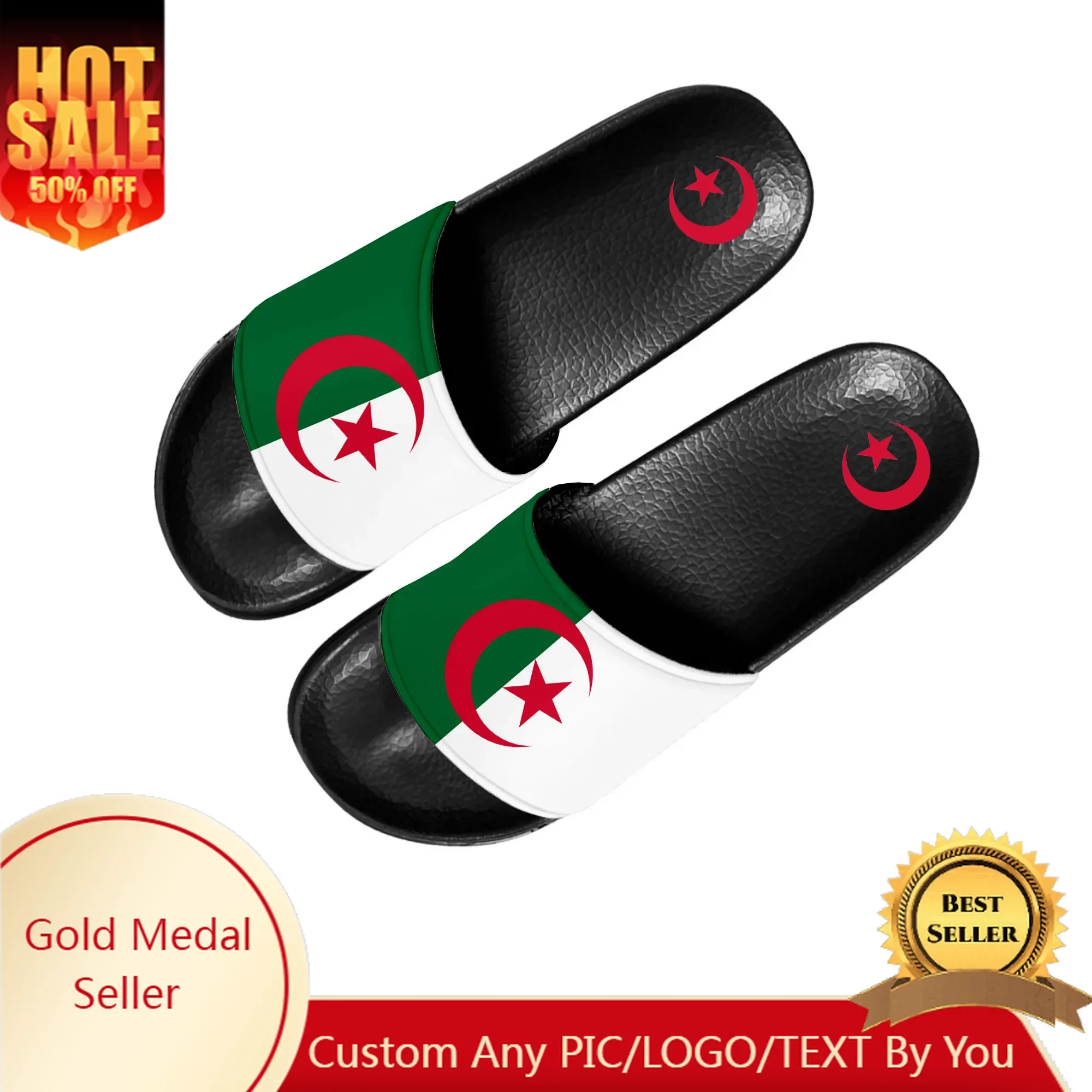 

Algerian Flag Slippers Home Water Shoes Men Women Teenagers Algeria Bathroom Beach Pool Sandals Custom Summer Slipper