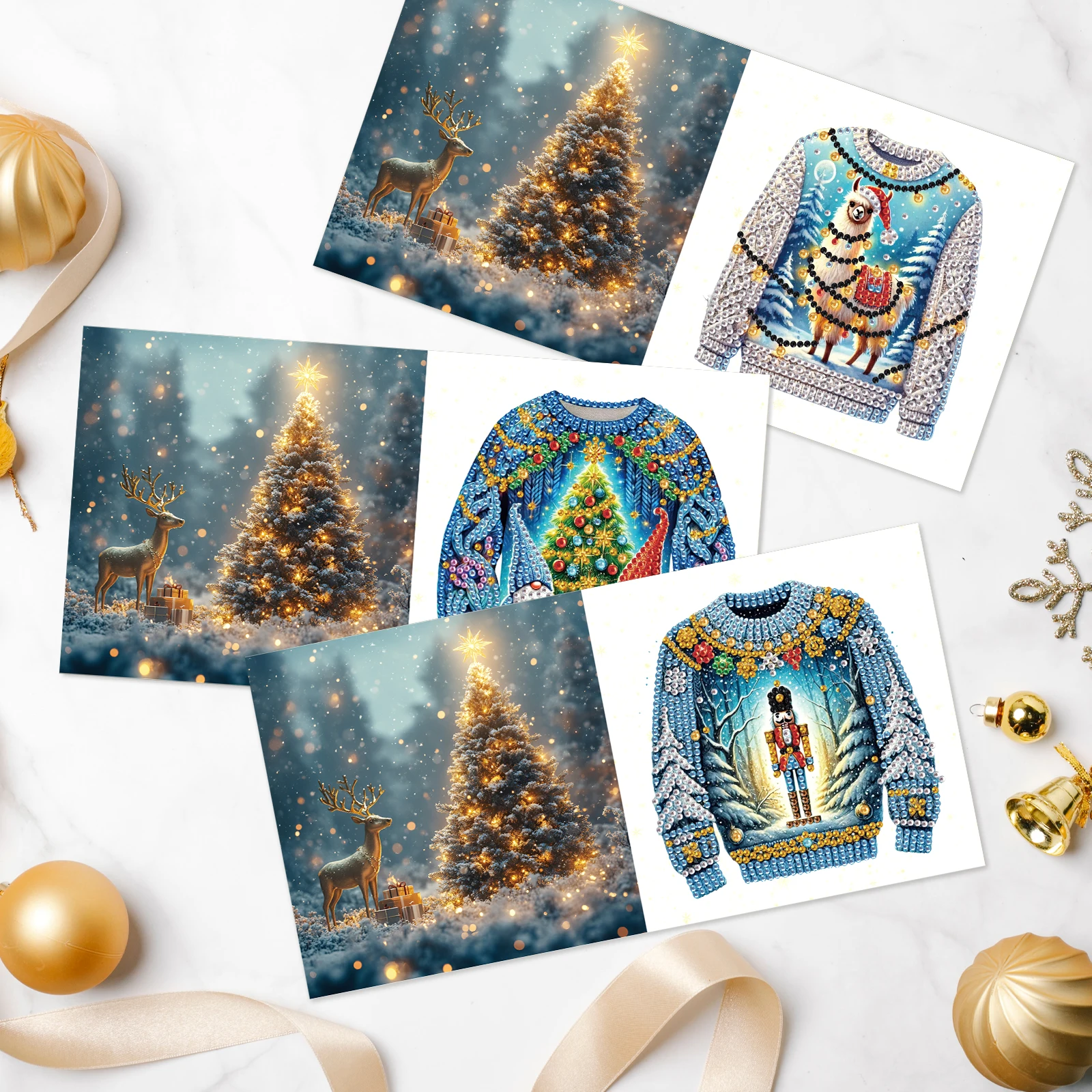 6Pcs Diamond Art Painting Greeting Cards Kit,Christmas sweaterl Handmade Festival Greeting Diamond Birthday Creative Cards Gifts - view 4