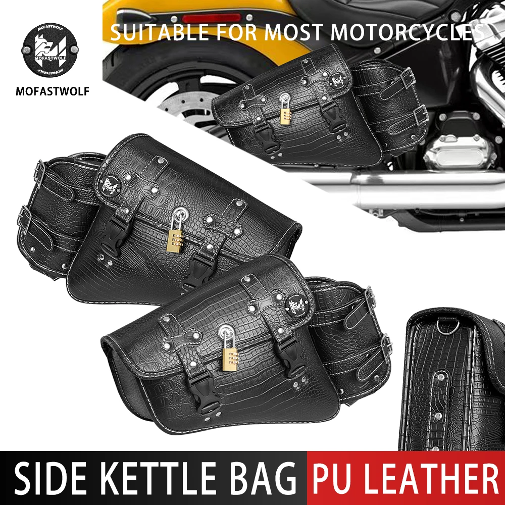 Vintage Men's Motorcycle Backpack Waterproof Leather Retro Motocross Saddlebags Biker Side Bag for Rear Seat