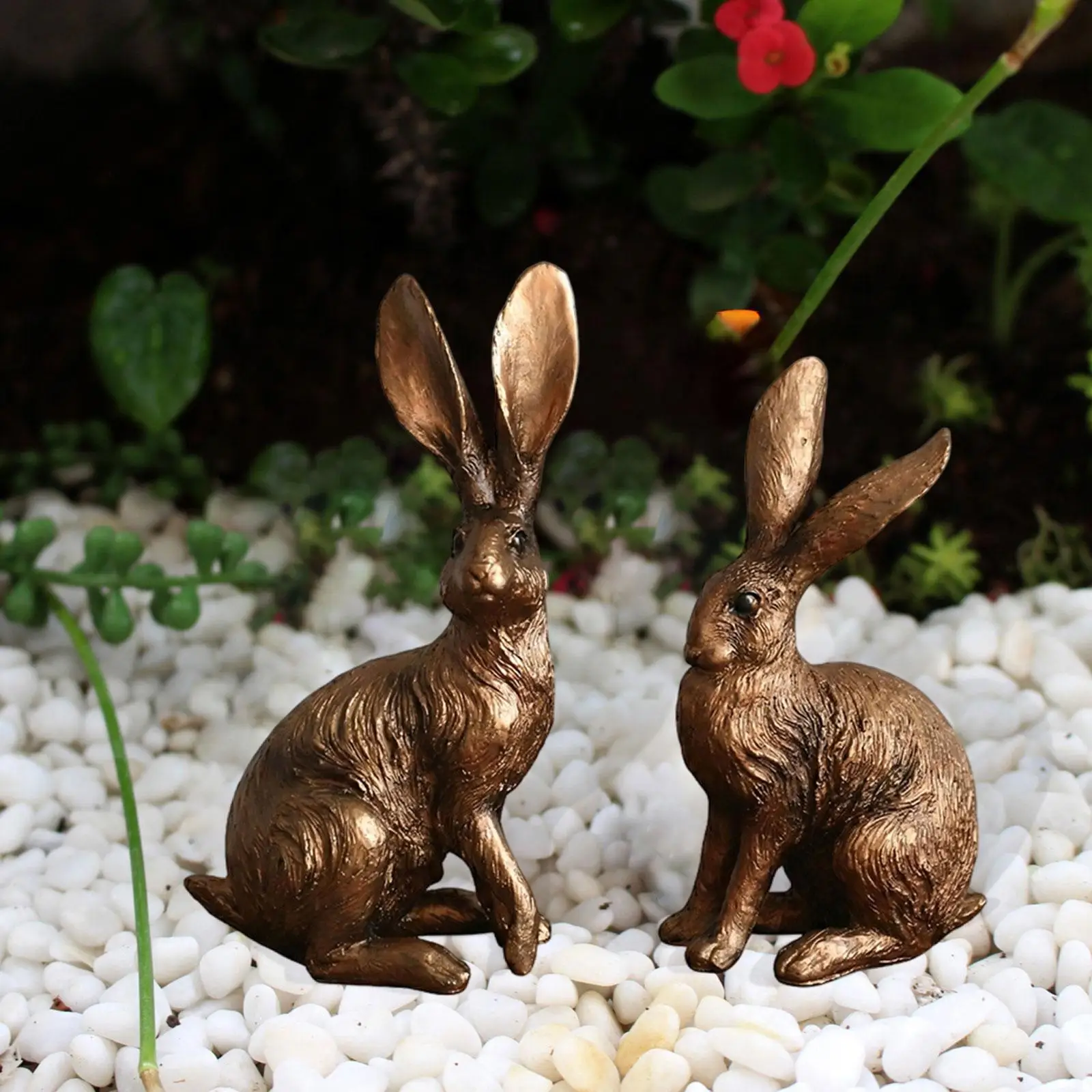 Resin Rabbit Statues Vintage Bunny Figurine Decorative Sculpture Animal Ornament