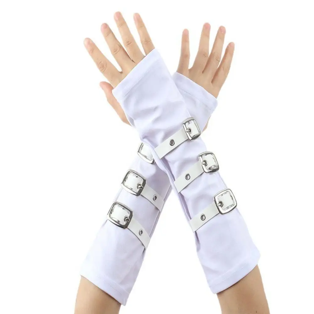 Black Fingerless Gloves Gothic Exaggerated Metal Button Gloves Hip Hop Party Buckle Design Street Dance Gloves For Women Men