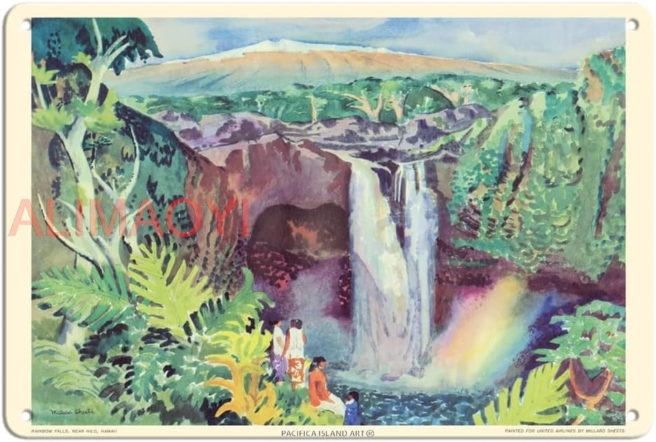 Pacifica Island Art Rainbow Falls (Waiānuenue) - Hilo Hawai’i - United Air Lines - Vintage Airline Travel Poster by Millard good