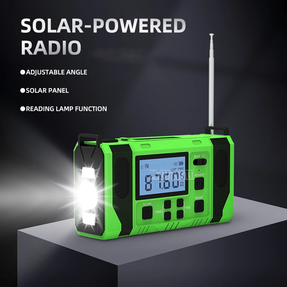 Outdoor Solar Radio, Hand-Crank Reading Light, Flashlight, Power Bank, Camping, Outdoor Adventure
