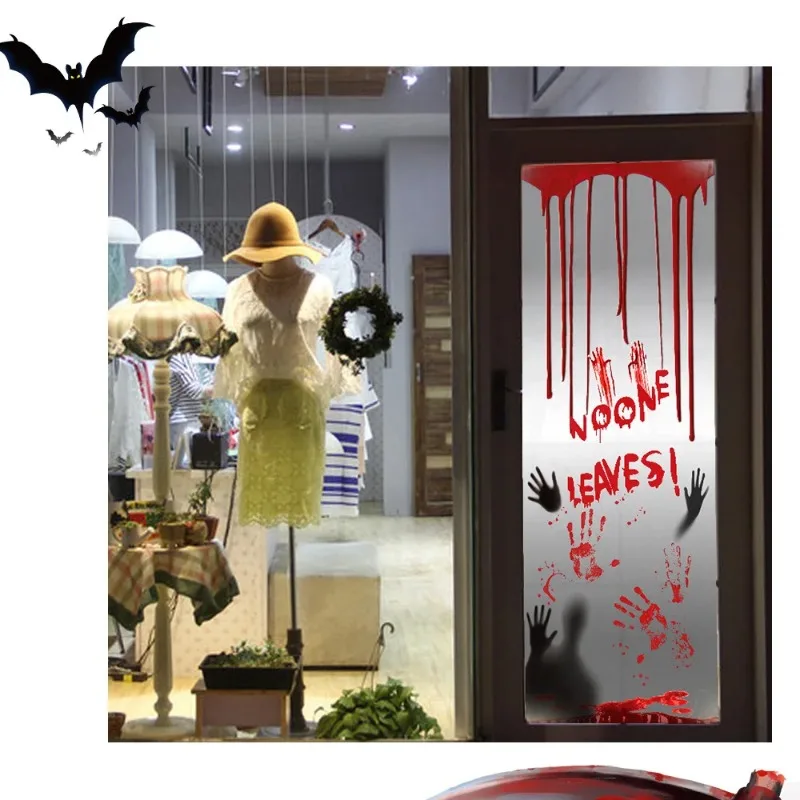 Halloween Blood Fingerprint Door Stickers Ghost Festival Haunted House Decoration Door Decals Shopping Mall Bathroom Party Decor