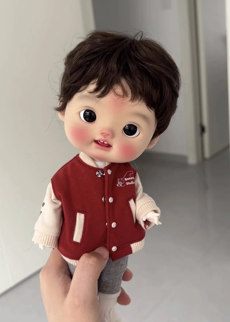 BJD doll suitable for big head bit Qbaby blythe size wig imitation mohair short hair boy doll accessories