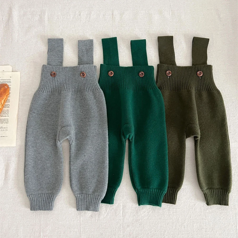 Autumn Winter Newborn Baby Knitted Jumpsuit Solid Overalls Strap Pants Casual 1-3 Years Warm Baby Romper Clothes