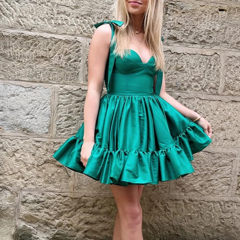 

Green Homecoming Dresses for Girls Spaghetti A Line Short Prom Birthday Party Gowns Junior Graduation Matric Dance Gowns