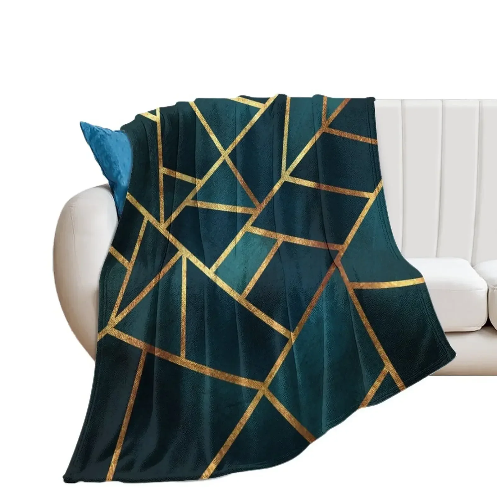 Midnight Green Gold Stone Geometric Throw Blanket Comforter Sofas Extra Large Throw Soft Beds Blankets