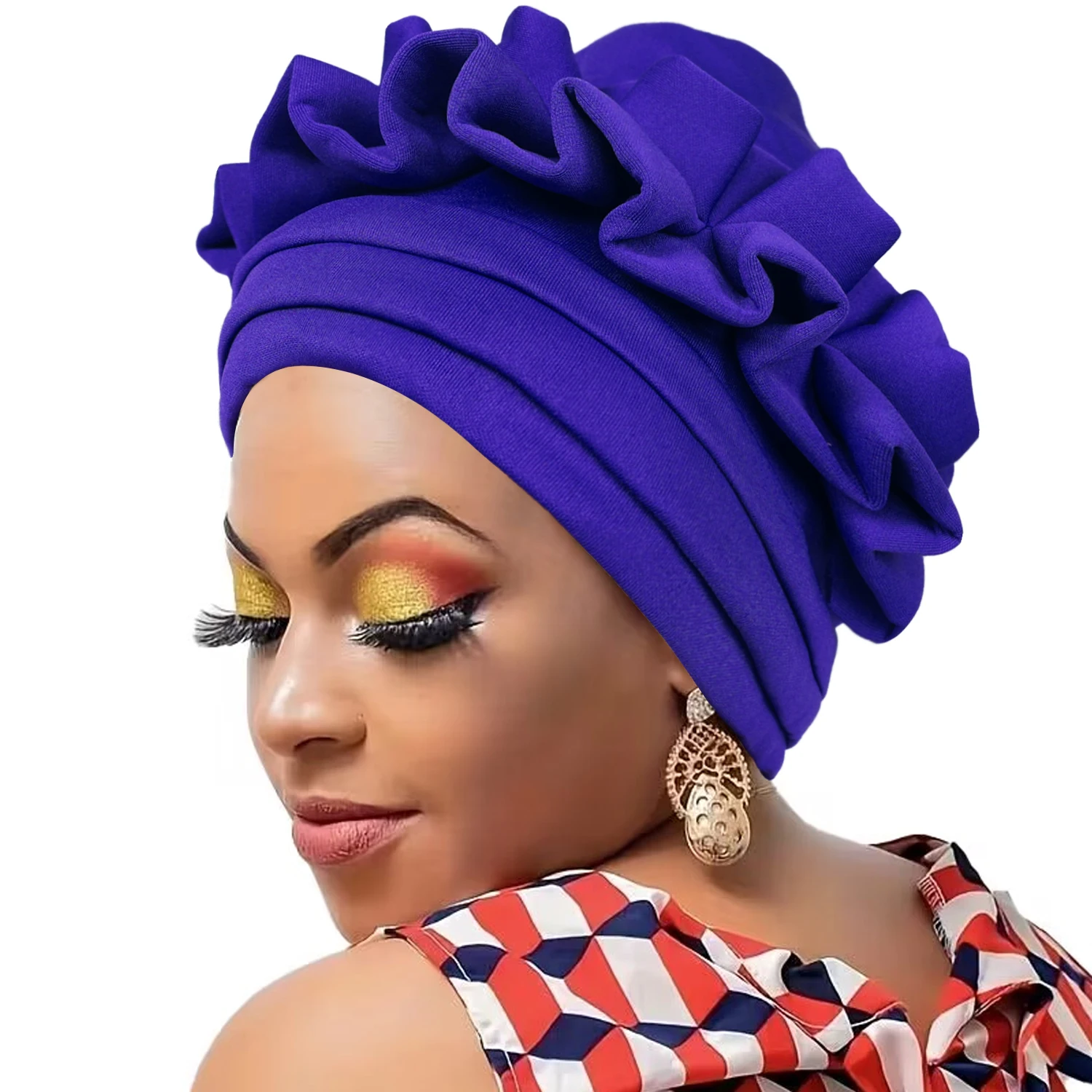 1pc Women\'s Turban 3-layer Brim Design With Pleated Style, Solid Color Outdoor Home Fashion Turbans, African Headwrap