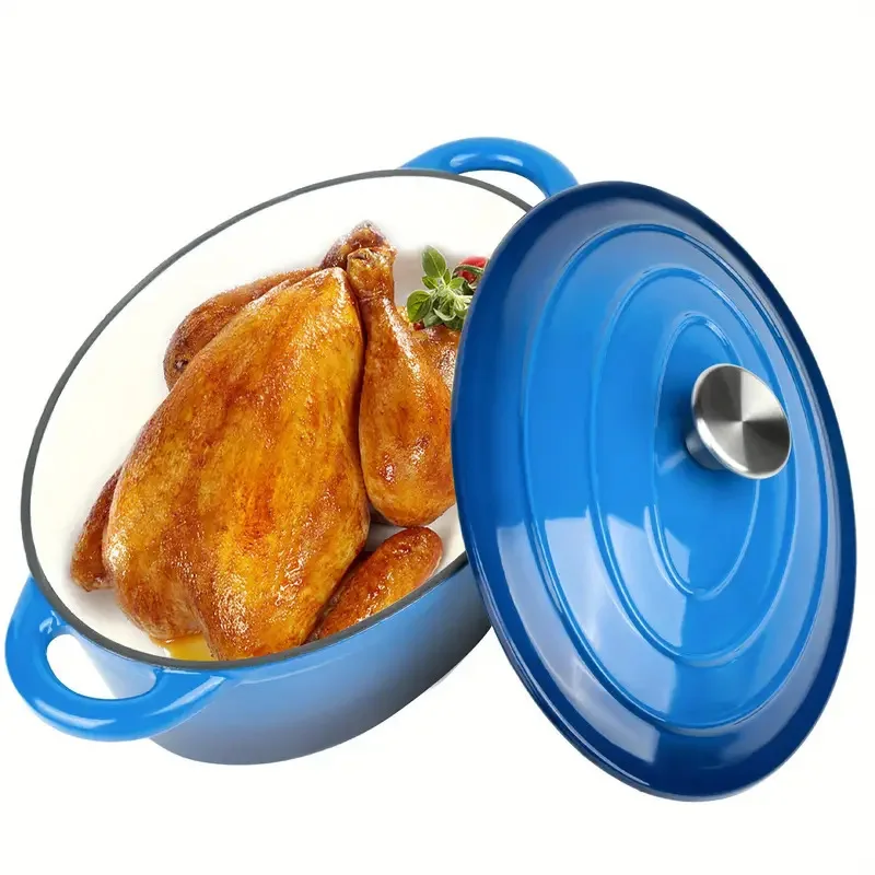 Olla esmaltada de hierro fundido de gran capacidad, cacerola redonda ovalada para estofado, cazuela antiadherente, olla de regalo para horno, inducción de Gas segura con tapa
