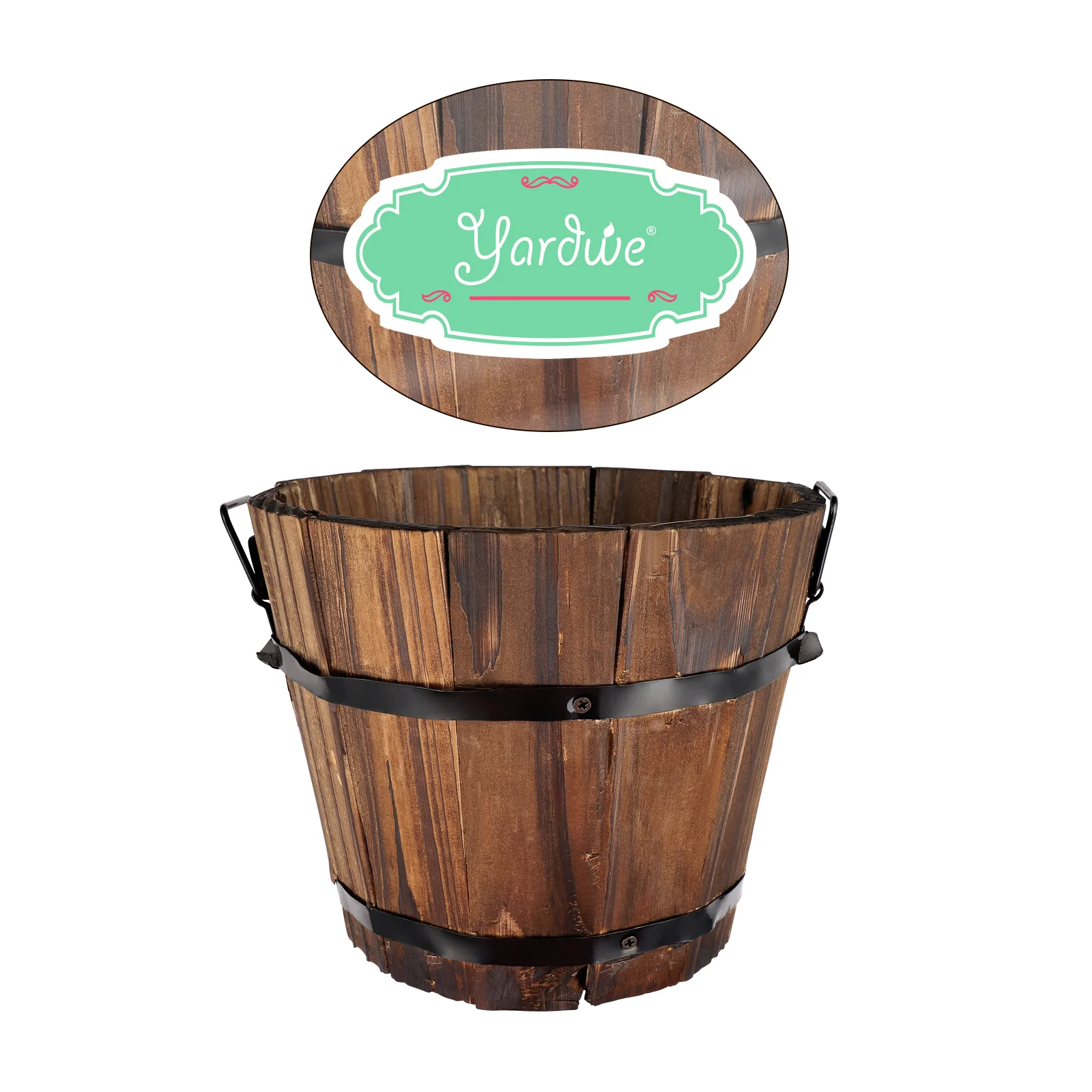 Brown Planter Home Decoration Vintage Clay Flowerpot Alternative Wooden Round Barrel Flat Mouth