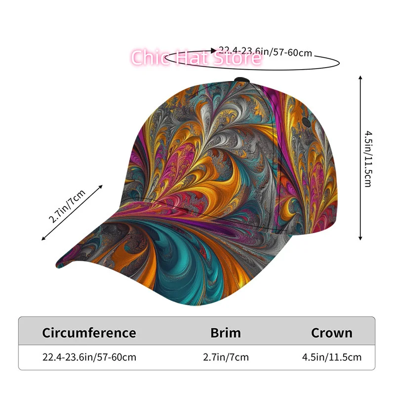 1pc Funky Swirling Abstract Print Baseball Cap - Lightweight Adjustable Duckbill Hat with Colorful Position-Full Design, Comfort