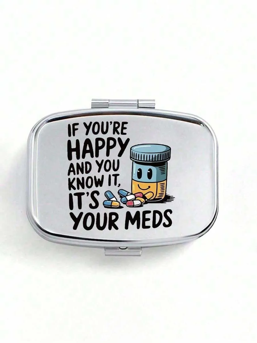 Cute Pill Bottle Letter Series Pattern Dual-Compartment Portable Pill Box, Adorable Mini Metal Storage Box, Back To School Portable Pill Box, Personalized Creative Cartoon Logo Gift