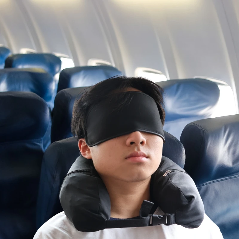 

Convenient Travel Accessory Set Neck Pillowcase Eye Mask Set Refillable Clothing for Comfortable Rest in Airplanes Cars Trains