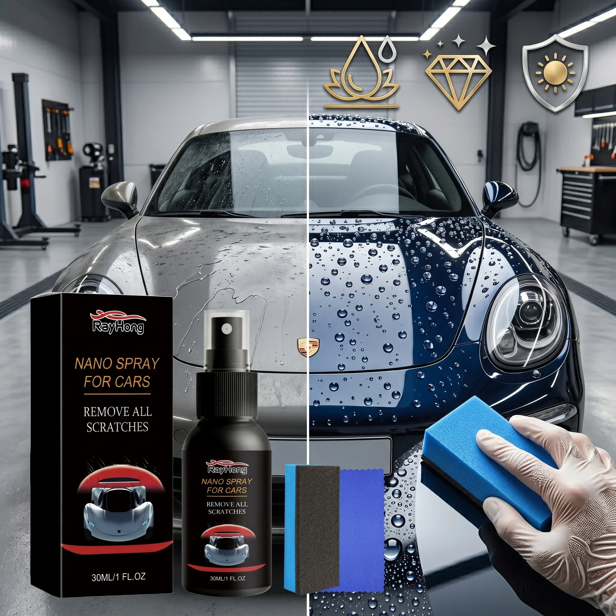 Car Scratch Remover Quick Coat Nano Coating Spray Automotive Care Paint Shine Exterior Polishing 30ml with Sponge Autocare