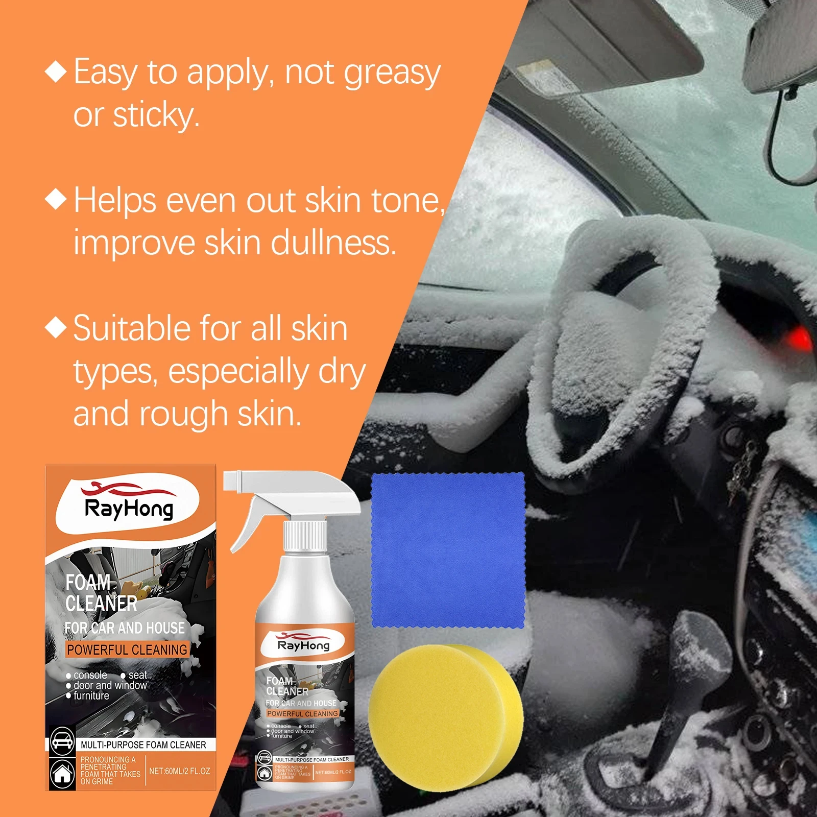 Car Interior Foam Cleaner Multifunction Leather Cleaning Auto Home Strong Decontamination Ceiling Seat Clean Car Maintenance