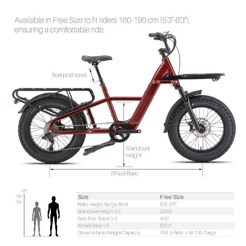 Custom All Terrain Cargo Ebike 48v 15ah 750w Rear Hub Motor Lithium Battery Brushless Aluminum Alloy Electric Cargo Bike