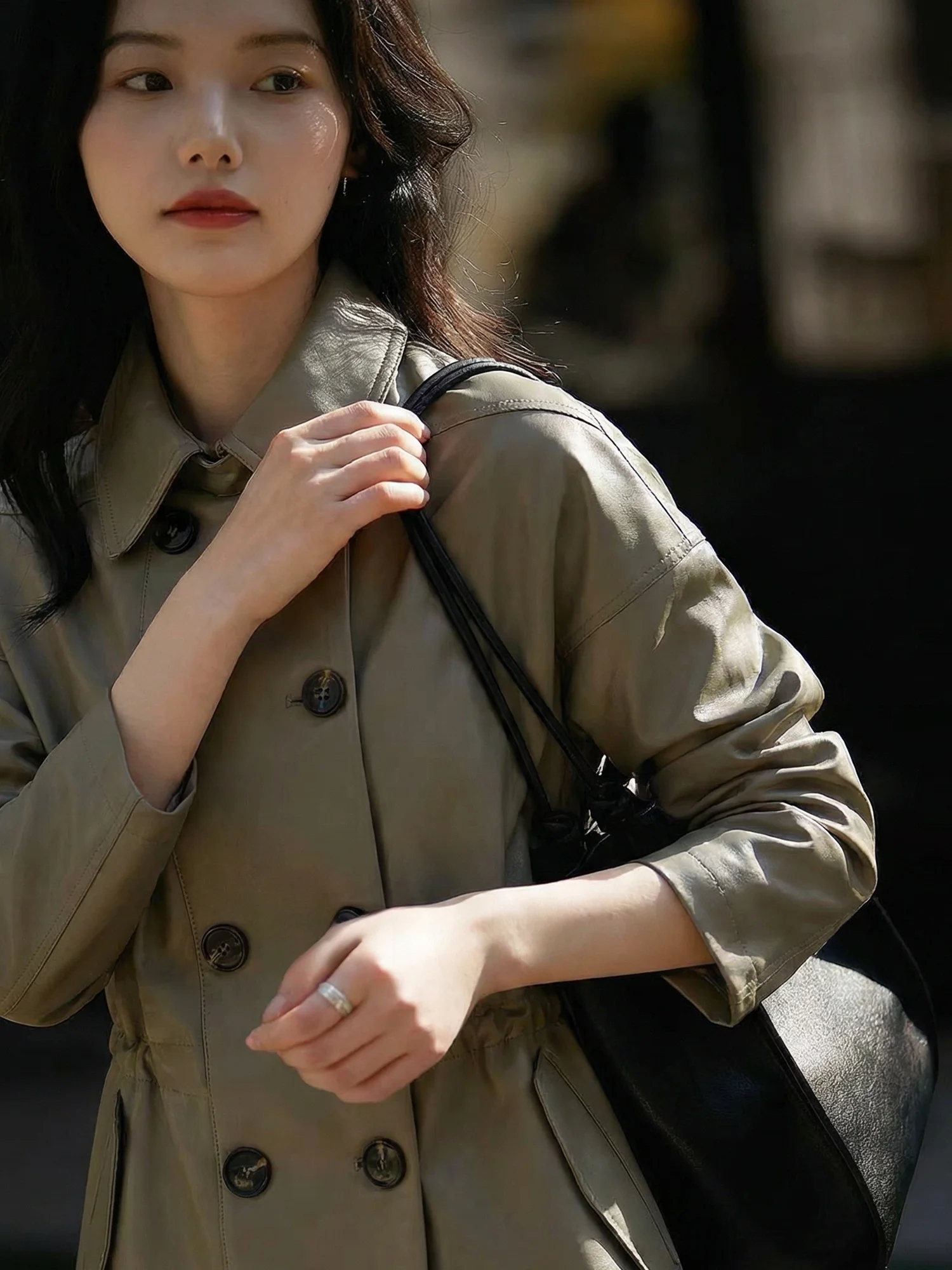 Chivirin Briti Sle ort Jaet Chaqueta holgada de doble botonadura para mujer, estilo vintage retro, chaqueta de motociclista, ropa exterior adelgazante