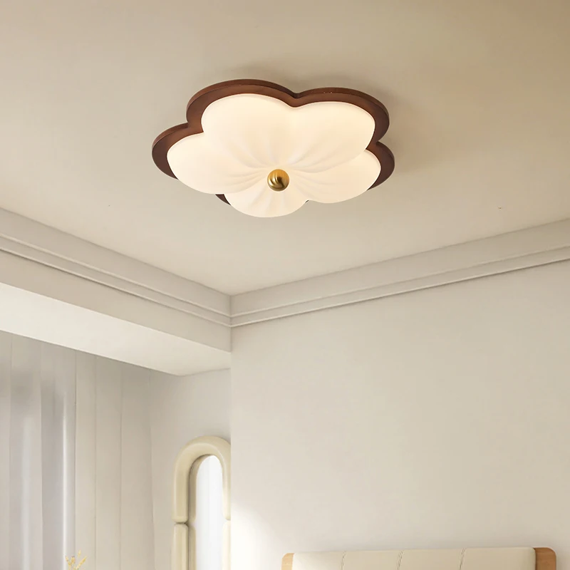 Full Spectrum Cloud Bedroom Ceiling Lamp Cream Style Warm Romantic Flower Restaurant Walnut Indoor Lighting Lamps