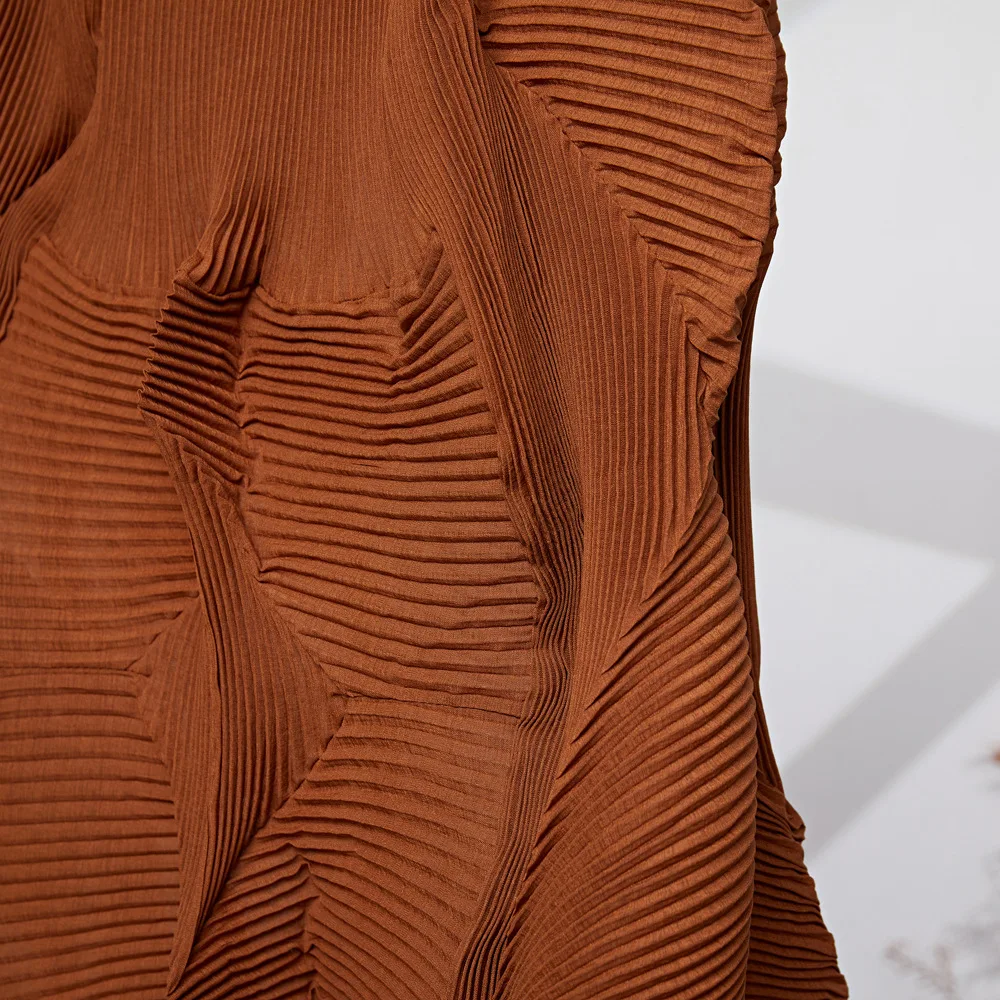 Miyake Pleated Solid Color Semi-skirt 2025 Summer New Irregular Pleated Half-body Skirt Women's Mid-length Bud Skirt