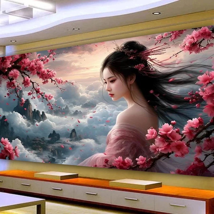 

Beautiful Woman Picture Large Size Diy Diamond Painting New Collection 2026 Peach Flowers Full Drill Mosaic Embroidery Kits