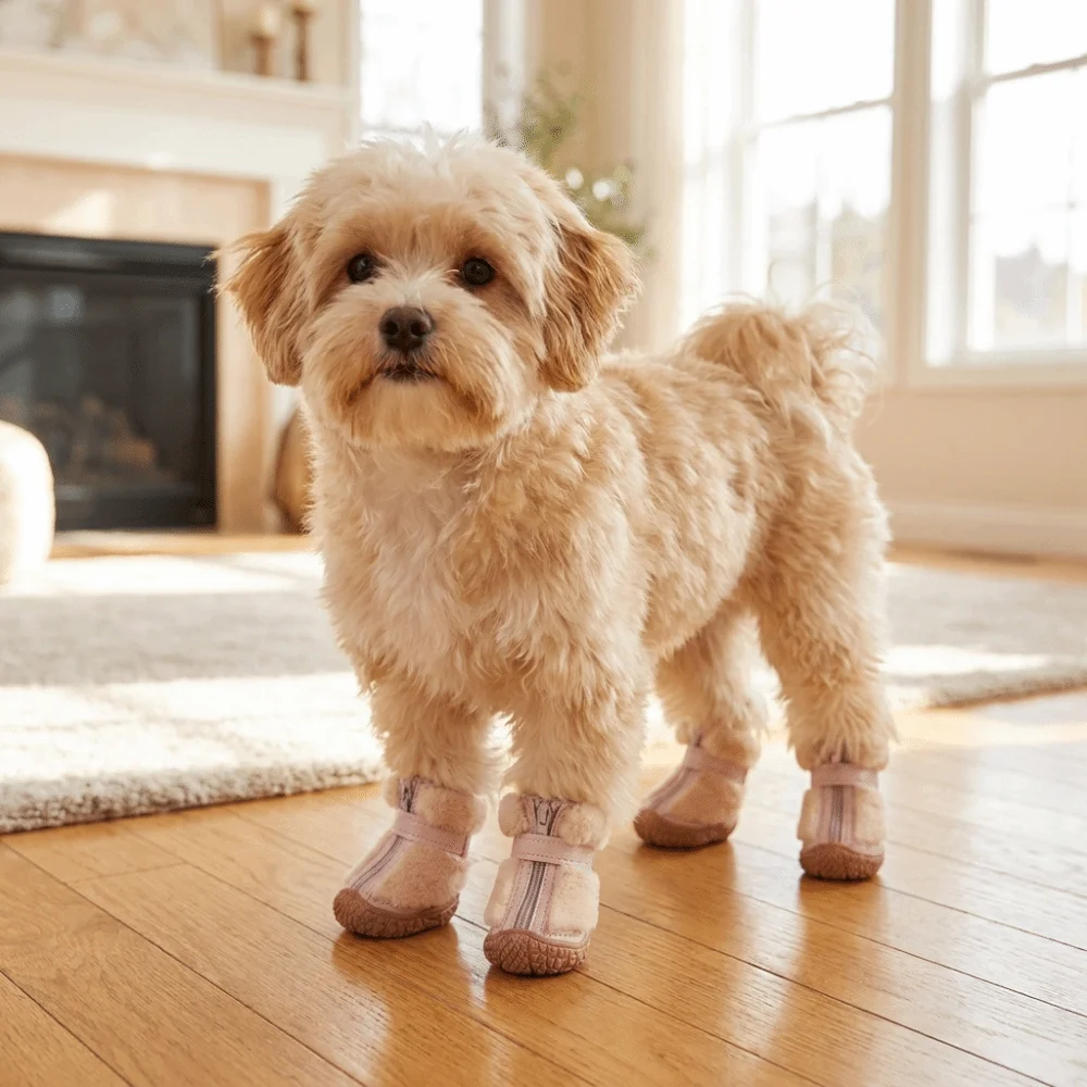 4 PCS/SET Lined Winter Dog Snow Boots Thickened Warm Anti-Slip Dog Shoes Soft Bottom Comfortable Dog Cotton Shoes Hiking