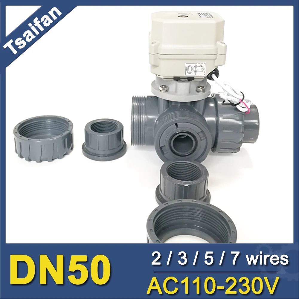 DN50 3-Way Electric Motorized Valve 2"  U-PVC True Union End Automatic Control Valve for water treatment closing time 12 seconds