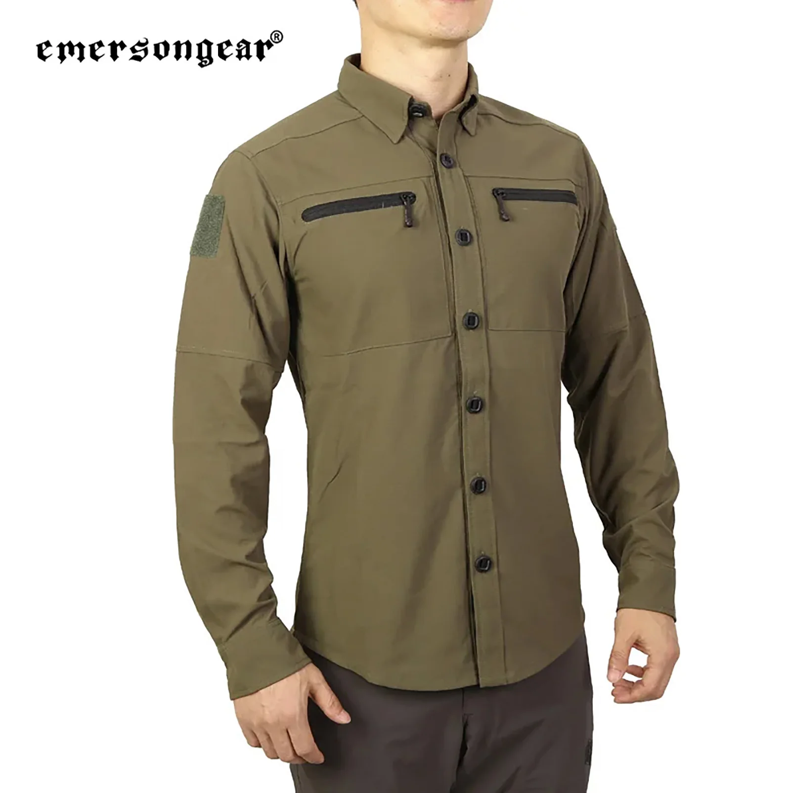 Emersongear Blue Lable Defender Tac-Shirt Mans Long Sleeve Shirts T-shirts Tactical Tops Camping Hunting Casual Hiking TR41 OD