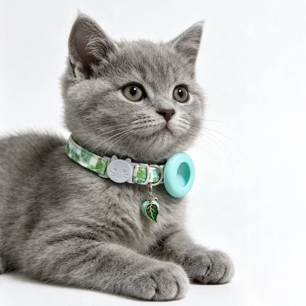 Verstellbares Katzenhalsband mit AirTag-Halter, Sicherheitsverschluss, Niedlichem Aufdruck, Leichtes Kätzchenhalsband mit Glocke & Süßem Anhänger – Detail 6