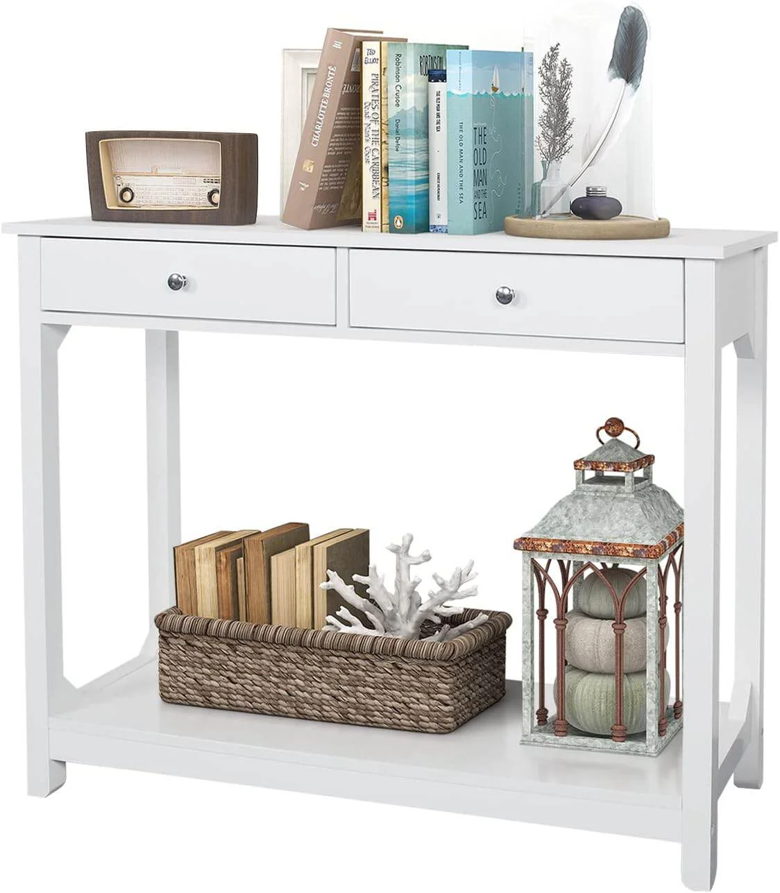 

Console Table, 39.4"x11.8"x31.5"(LxWxH), White Sofa Table with Storage Shelves for Living Room