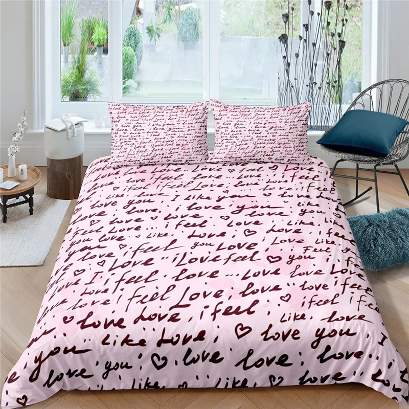 Home Textile Luxury 3D Love Heart Print 2/3Pcs Kids Aldult Couple Duvet Cover Pillowcase Bedding Set Single Queen and King Size