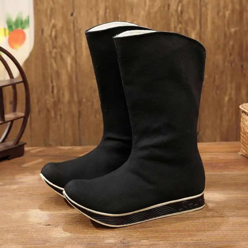 Ancient Style Hanfu Boots Costume Martial Arts High Tube Men's Cloth Boots Thick Sole Wedding Shoes Soap Boots Qiao Jin Yi Wei