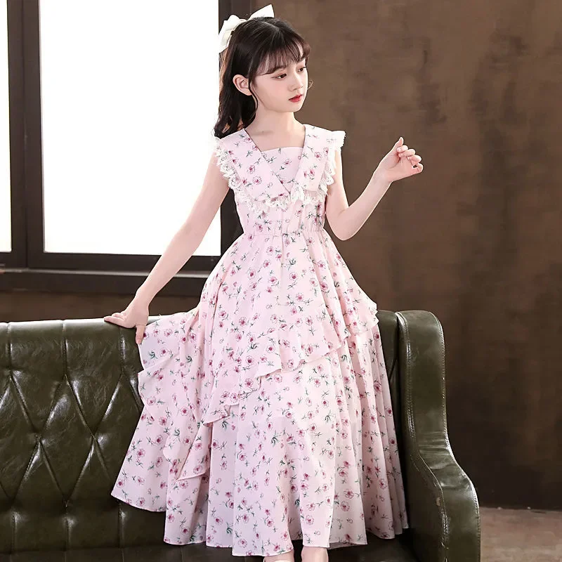 Summer Floral Dress Lolita Child Girls Casual Maxi Dress Children Dresses For Teens 14 15 Year Party Princess Sundress